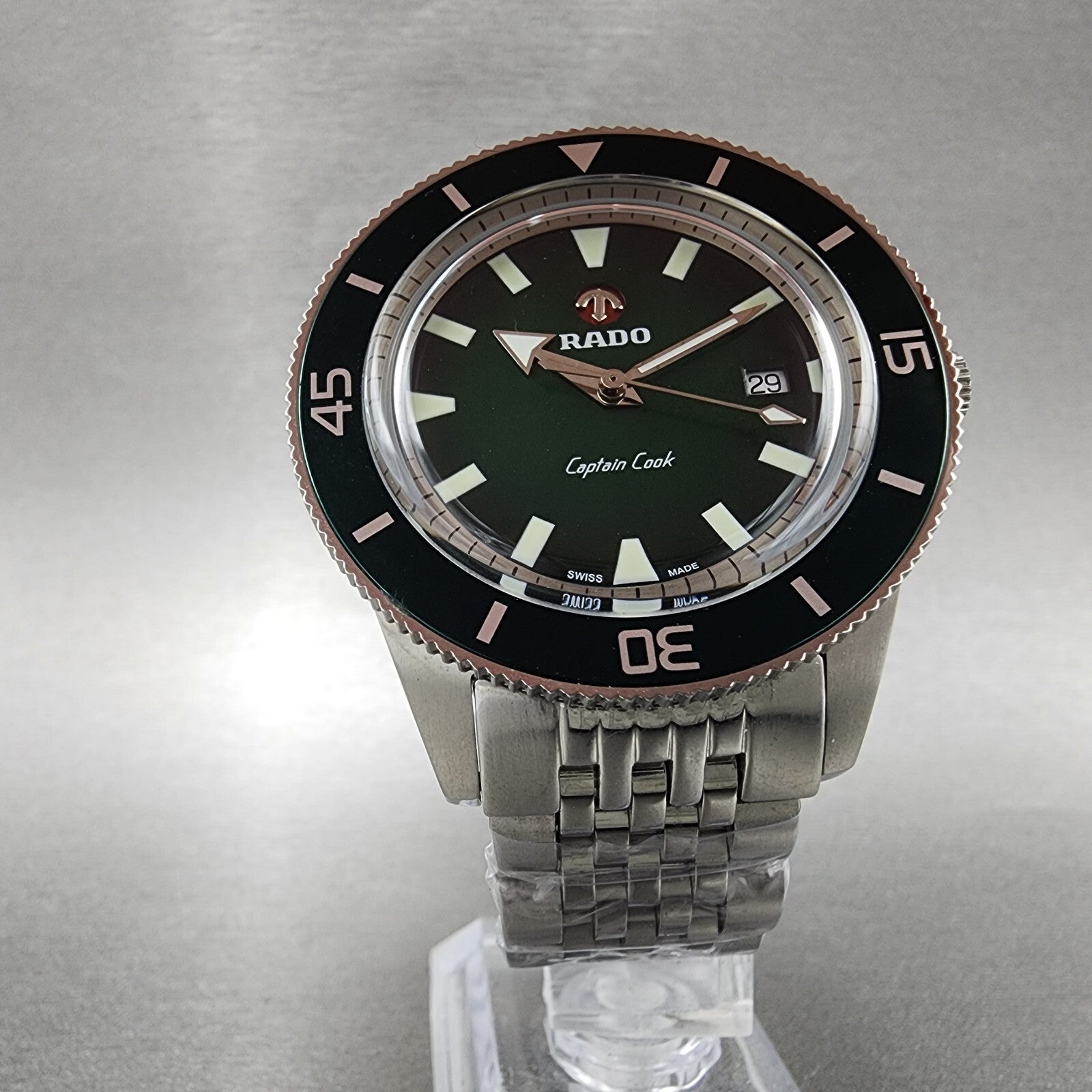 Rado Captain Cook Dive Watch Men 41mm Green Dial Steel Date Automatic Custom Run5
