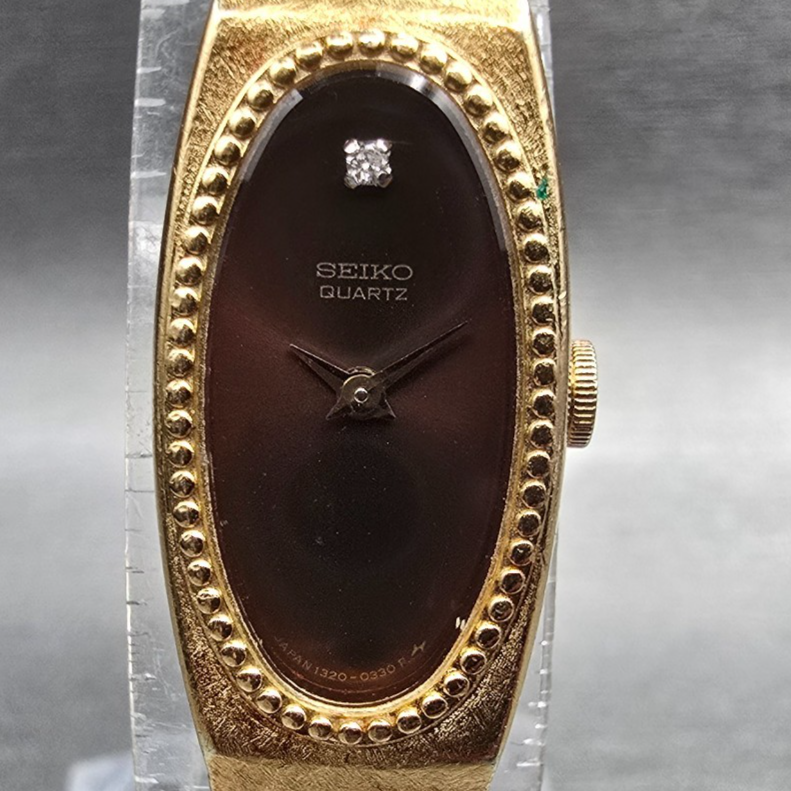 Seiko Watch Women 13mm Brown Dial Gold Oval 1320-5279 New Battery Vintage1
