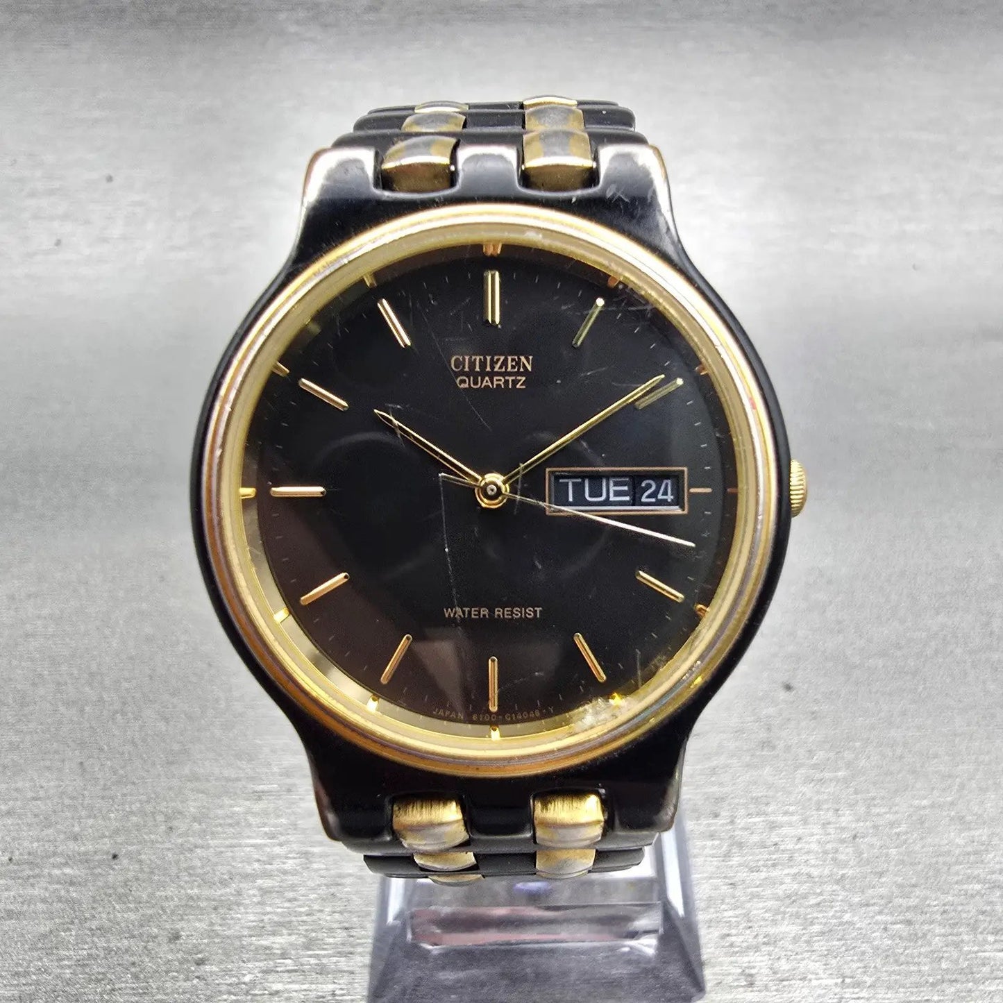 Citizen Watch Men 34mm Black Dial Black & Gold Tone Daydate 6100-G04011 New Batt0