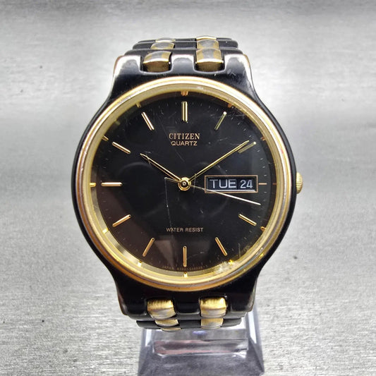 Citizen Watch Men 34mm Black Dial Black & Gold Tone Daydate 6100-G04011 New Batt0