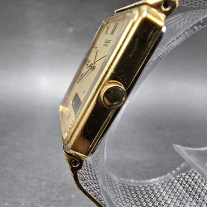 Seiko Tank Watch Unisex 22mm Gold Dial Gold Tone Rectangle E029-5450 PARTS3