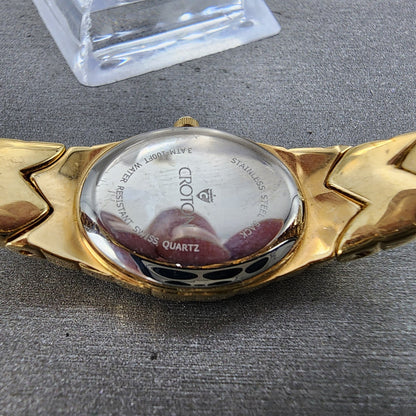 Croton Watch Women 19mm MOP Dial Gold Tone Crystal Bezel Oval new Battery9