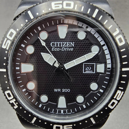 Citizen Eco-Drive Scuba Fin Watch Men 46mm Black Dial Black Date Round Works1