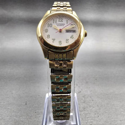 Citizen Watch Women 25mm White Dial Gold Tone Daydate Round 1002-S99442 New Batt5
