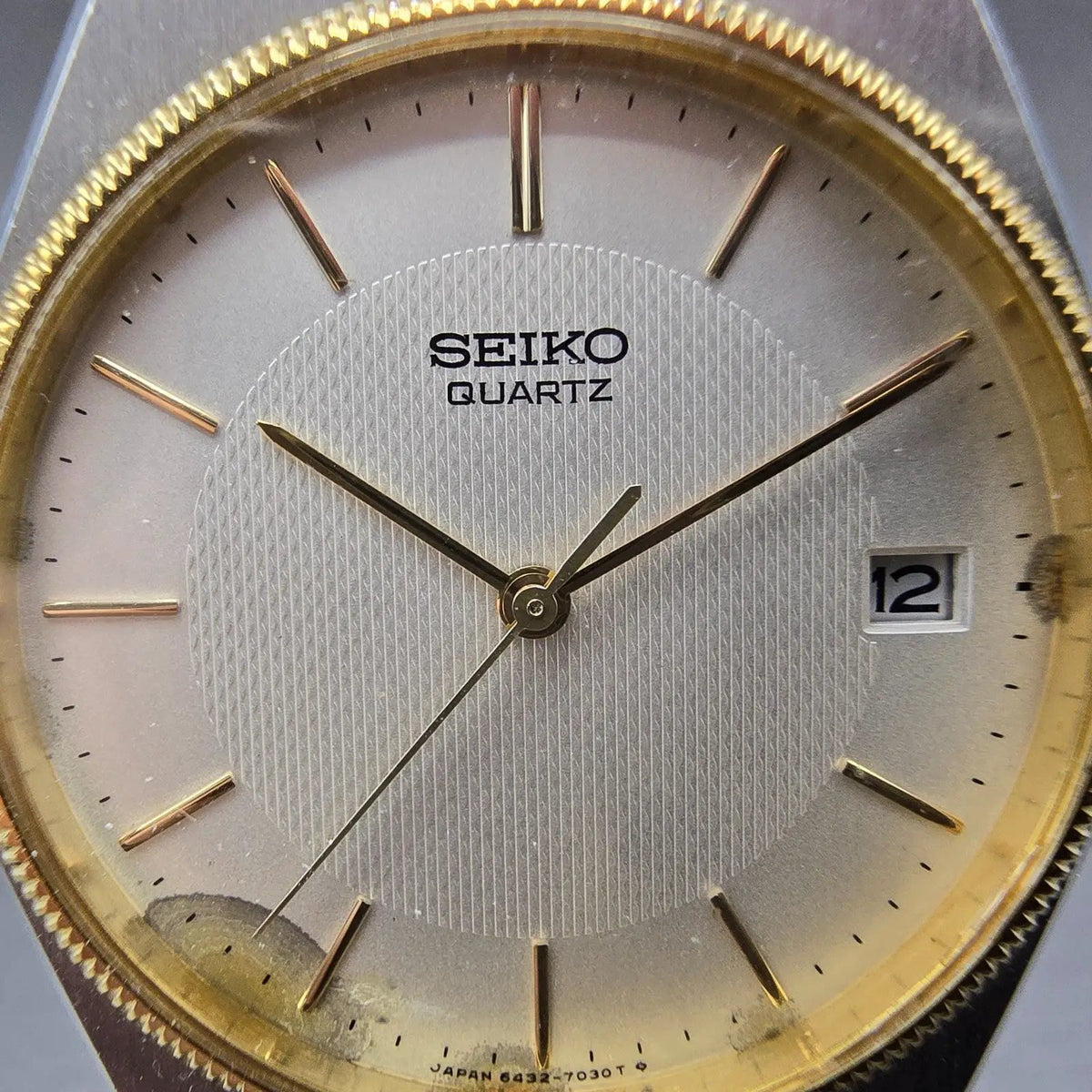 Seiko Watch Men 33mm Silver Dial Two Tone Date Round 6432-7019 PARTS2