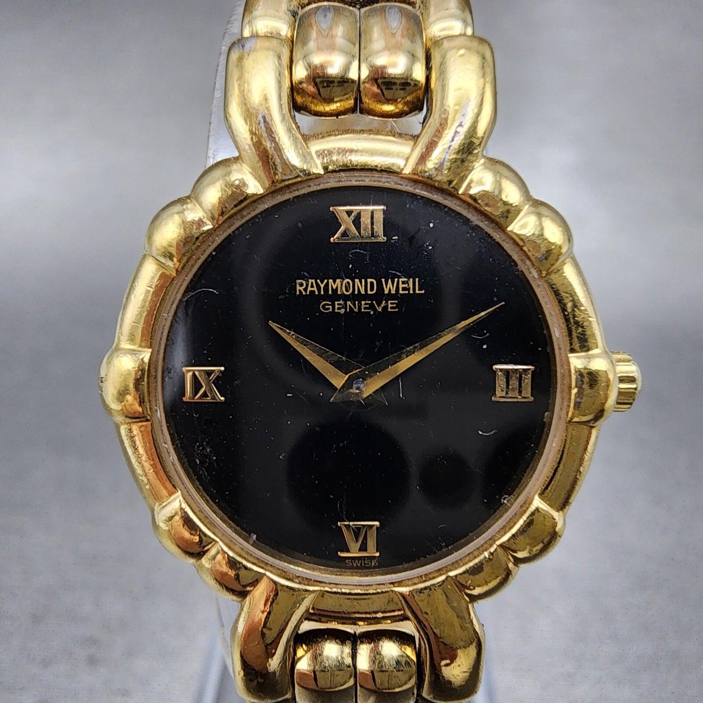 Raymond Weil Watch Women 24mm Black Dial Gold Plated Round 3747 New Battery1