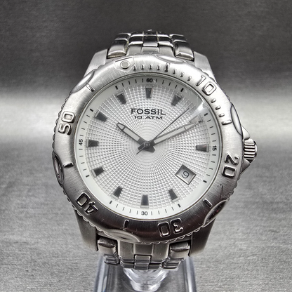 Fossil Blue Watch Men 41mm Silver Dial Silver Tone Date Round AM3857 New Battery0