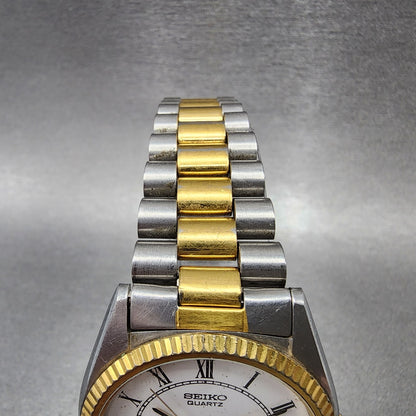 Seiko SQ President Watch Men 36mm White Dial Two Tone Daydate Round New Battery