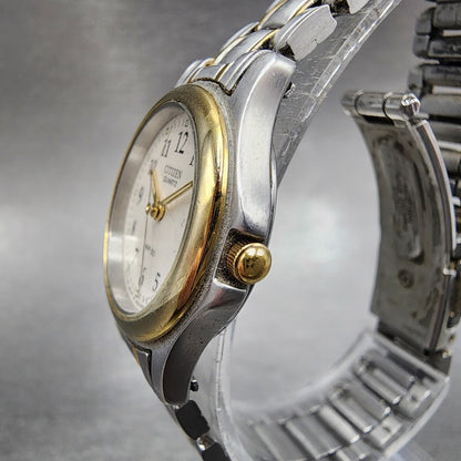 Citizen Watch Women 24mm Cream Dial Two Tone Date Round 1012-S038376 New Battery