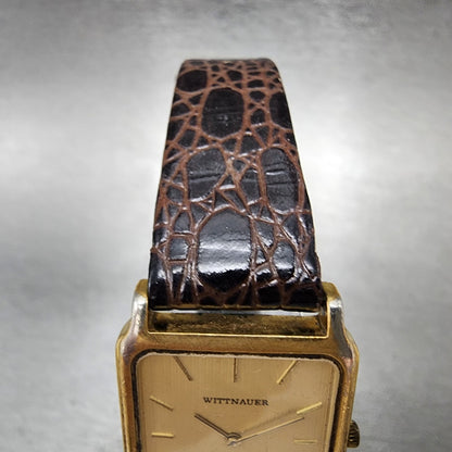 Wittnauer Tank Watch Women 25mm Gold Dial Gold Tone Rectangle 0280 New Battery