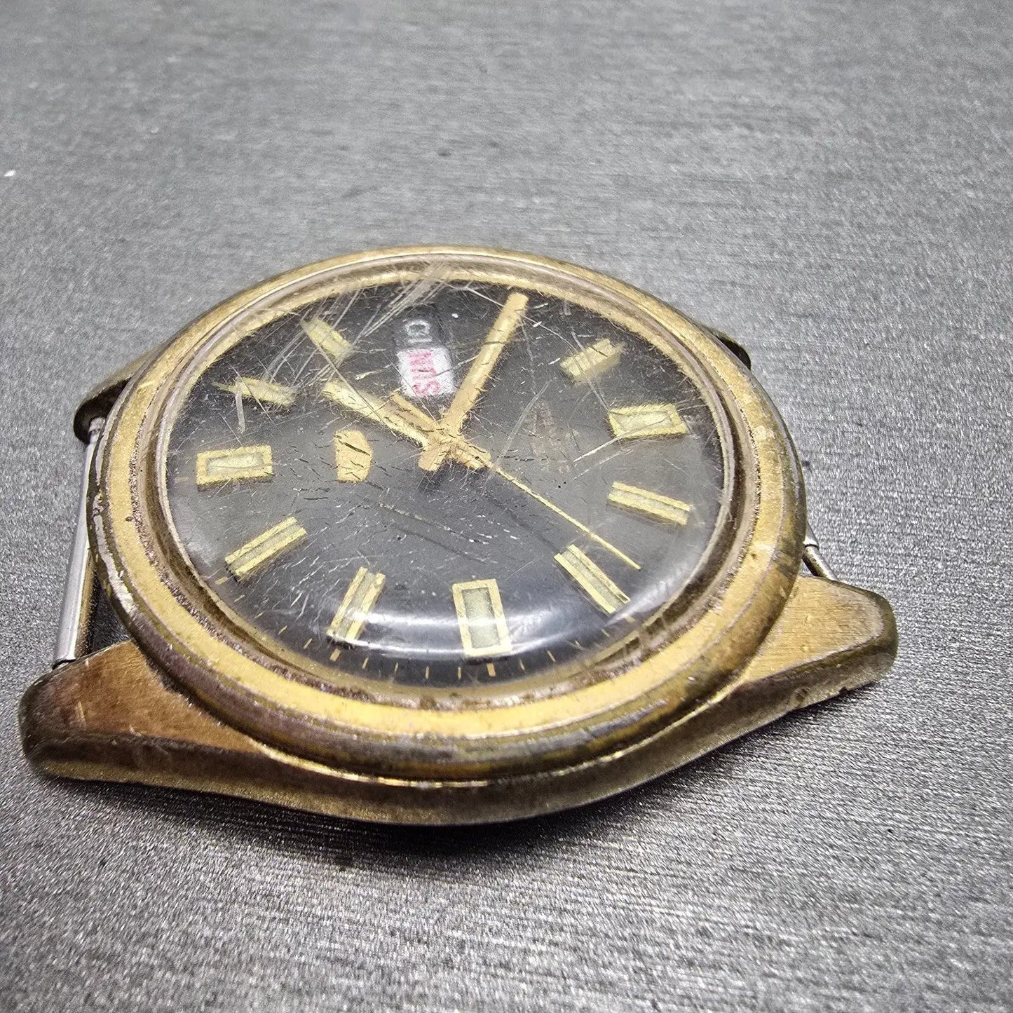 Seiko 5 Automatic Watch Men 37mm Black Gold Tone Daydate 6119-8080 Round PARTS4