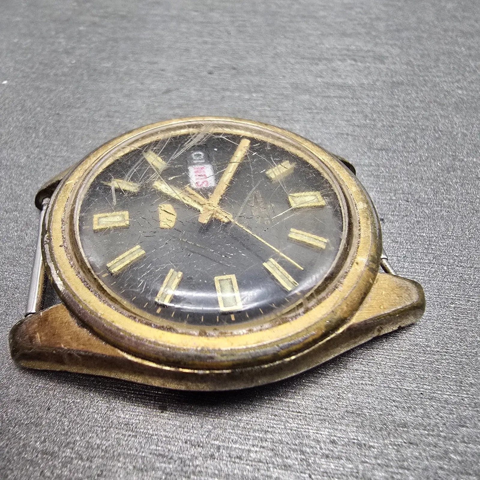 Seiko 5 Automatic Watch Men 37mm Black Gold Tone Daydate 6119-8080 Round PARTS4