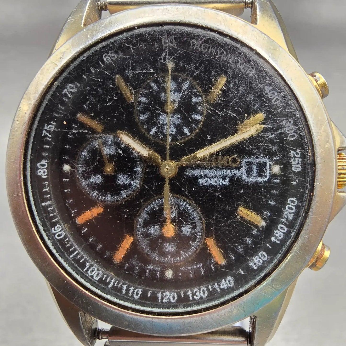 Seiko Chronograph Watch Men 38mm Black Dial Gold Tone Date 7T92-0CW0 New Battery1