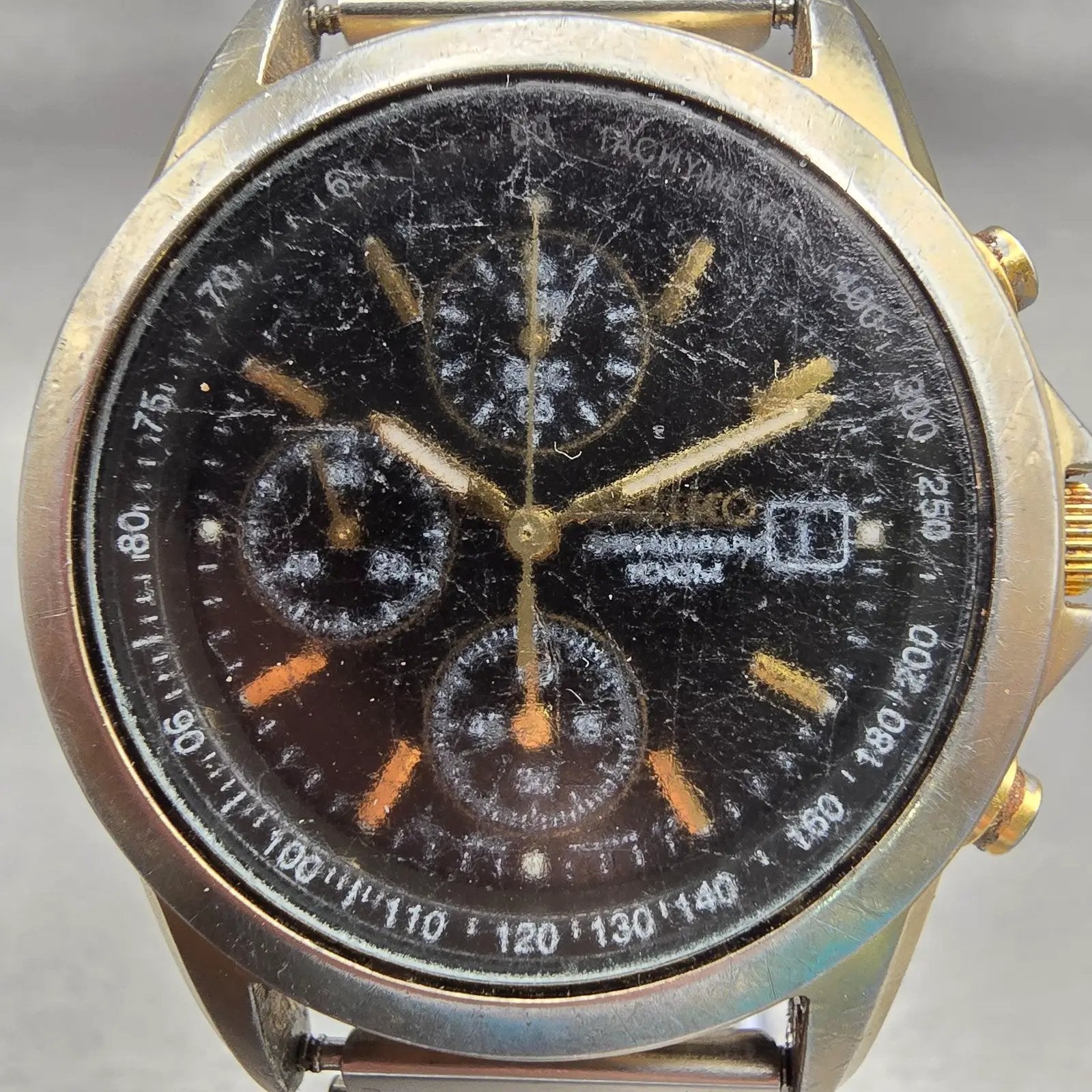 Seiko Chronograph Watch Men 38mm Black Dial Gold Tone Date 7T92-0CW0 New Battery1