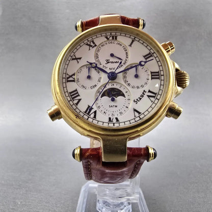 Stauer Graves 33 Watch Men 39mm White Dial Gold Triple Calendar Automatic Runs6