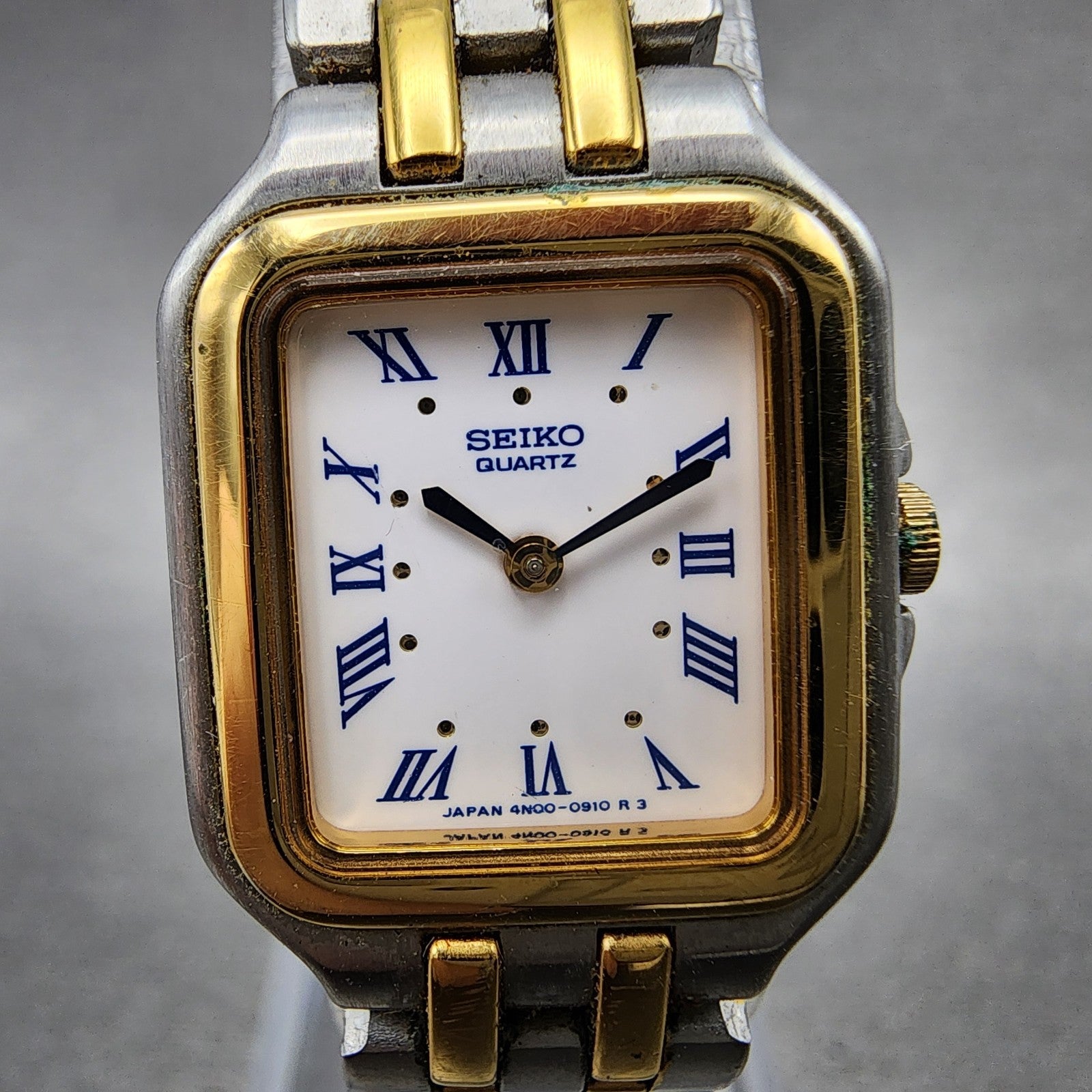 Seiko Tank Watch Women 19mm White Dial Two Tone Rectangle 4n005379 New Battery1