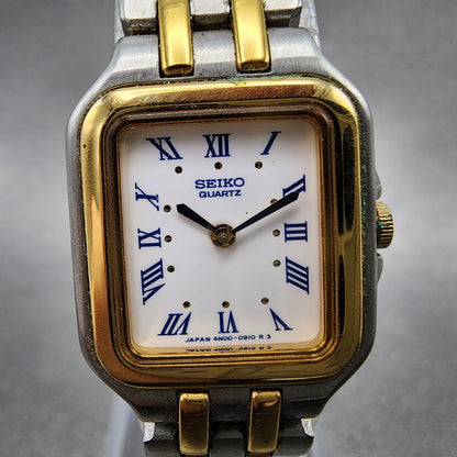Seiko Tank Watch Women 19mm White Dial Two Tone Rectangle 4n005379 New Battery1