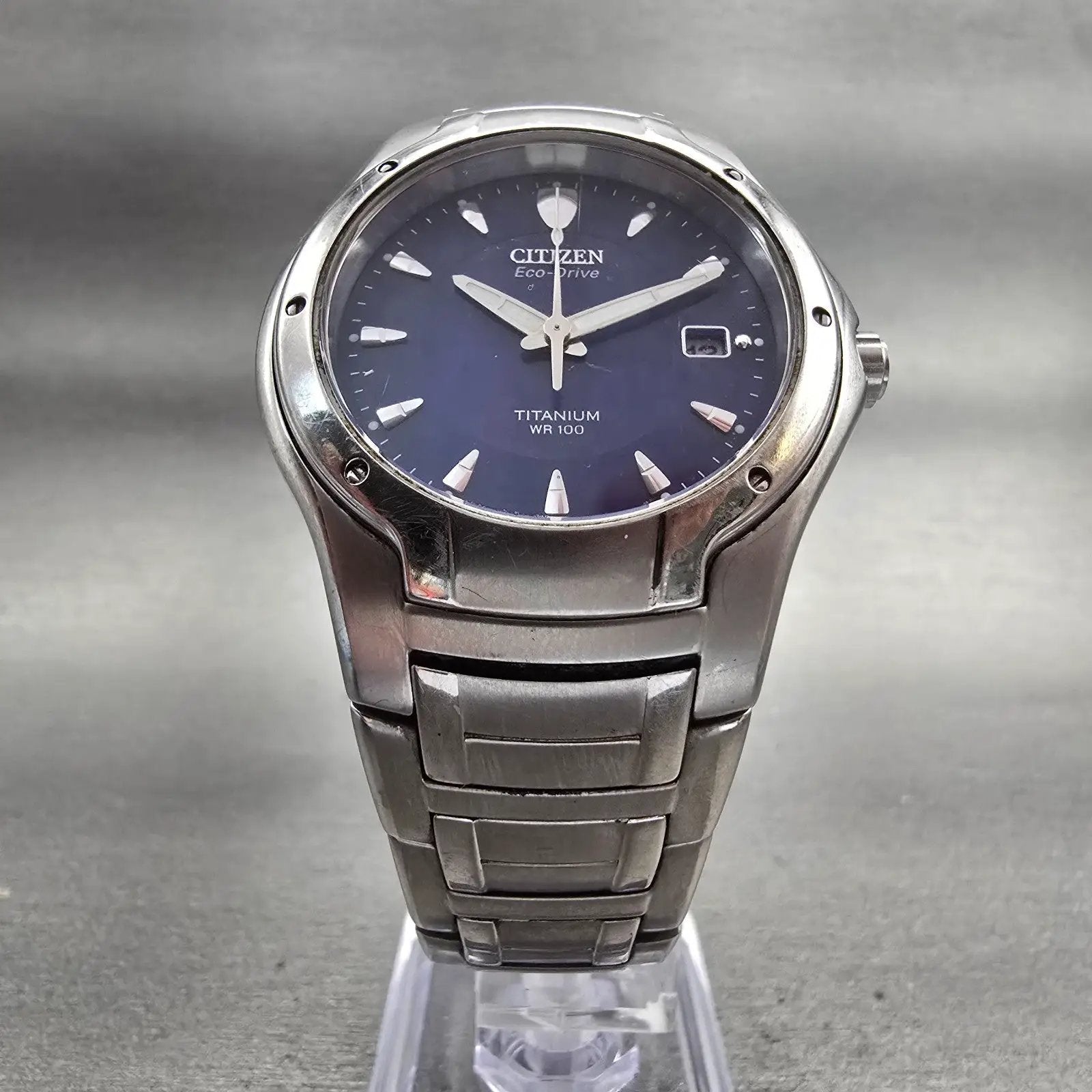 Citizen Eco-Drive Watch Men 38mm Blue Dial Silver Tone Date E111-K002141 Works5
