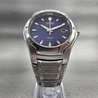 Citizen Eco-Drive Watch Men 38mm Blue Dial Silver Tone Date E111-K002141 Works5