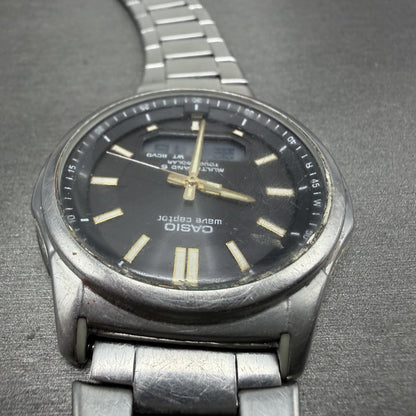 Casio Wave Ceptor  Watch Men 42mm Black Dial Steel Analog Digital Solar READ!!!!4