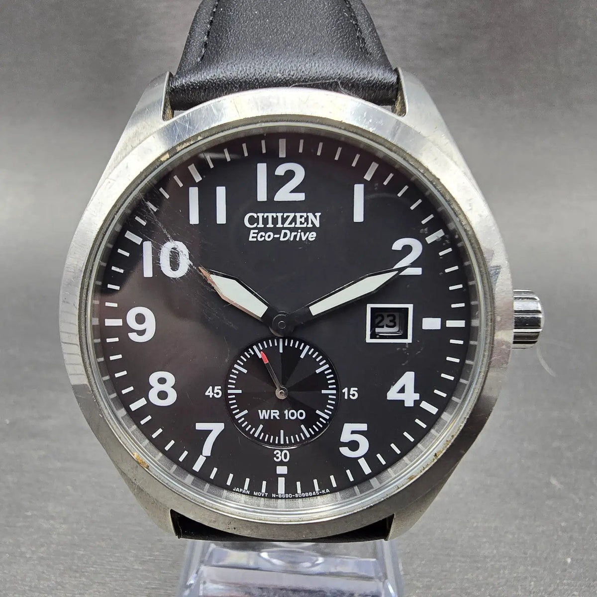 Citizen Eco-Drive Watch Men 43mm Black Dial Silver Date B690-S066387 Runs JP0