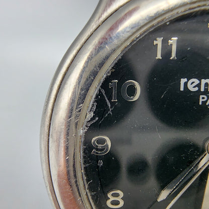 Vintage Renoma Watch Men Silver Tone Black Dial 35mm Round New Battery