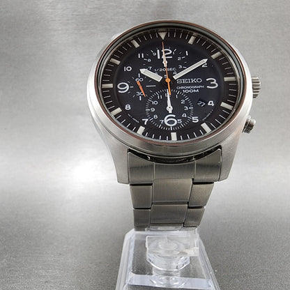 Seiko Chronograph Watch Men 43mm Black Dial Silver Tone Date 7T920JS0 New Batt5