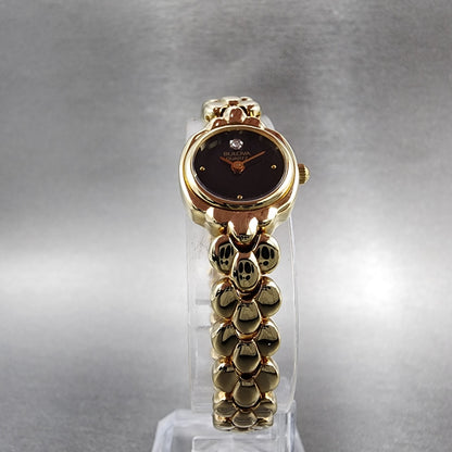 Bulova Watch Women 17mm Black Dial Gold Tone Round 92F59 New Batt NOS7