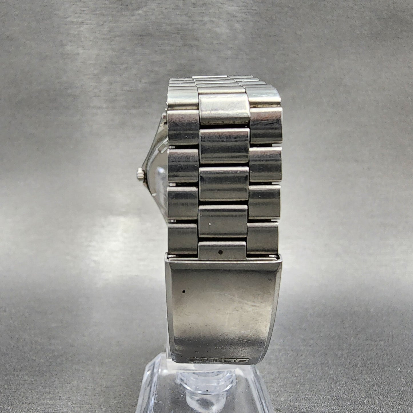 VTG Seiko Chronos Watch Men 33mm White Dial Silver Tone Daydate Round New Batt7