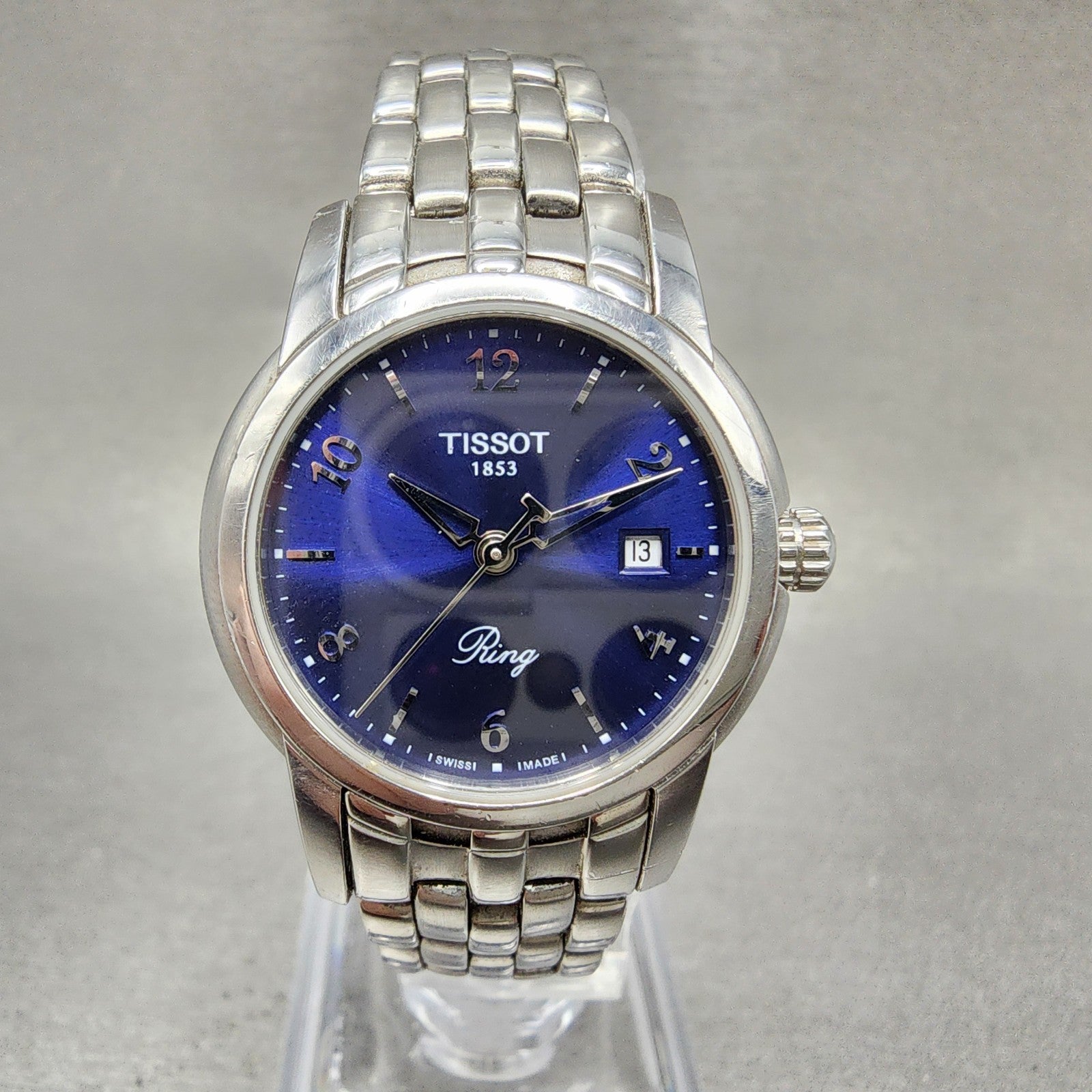 Tissot Ring Watch Women 28mm Blue Dial Steel Date Round R420/320 New Batt0