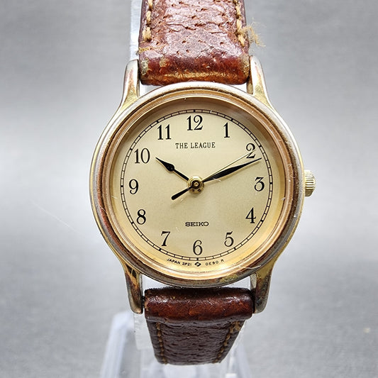 Seiko The League Watch Women 23mm Champagne Dial Gold Dial 2p21-0a90 New Battery