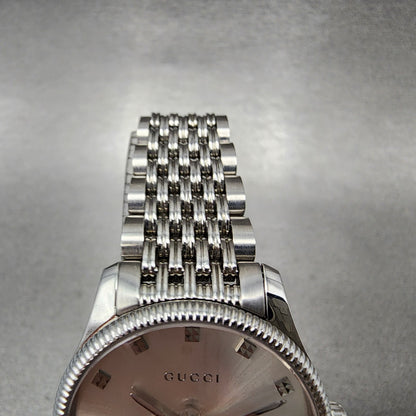 Gucci G-Timeless Watch Women 29mm Silver Dial Steel Round Bracelet YA1265019