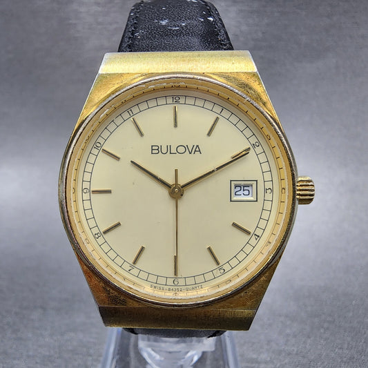 Bulova Watch Men 33mm Champagne Dial Gold Tone Date Round 84352 New Battery