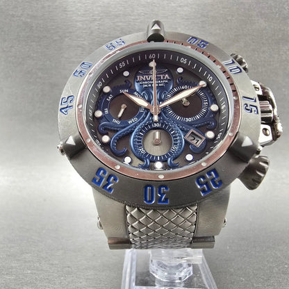 Invicta Sub Aqua Chronograph Watch Men 50mm Black Dial Silver Tone Blue New Batt5