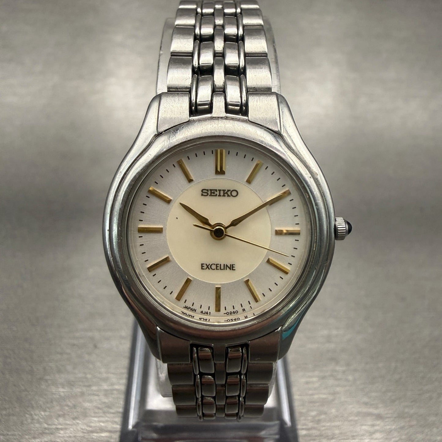 Seiko Exceline Watch Women 24mm MOP Dial Silver Tone Round 4J41-0030 New Battery0