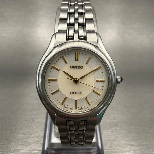 Seiko Exceline Watch Women 24mm MOP Dial Silver Tone Round 4J41-0030 New Battery0