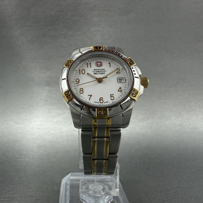 Wenger Swiss Military Watch Women 29mm White Dial Two Tone Date Round New Batt5