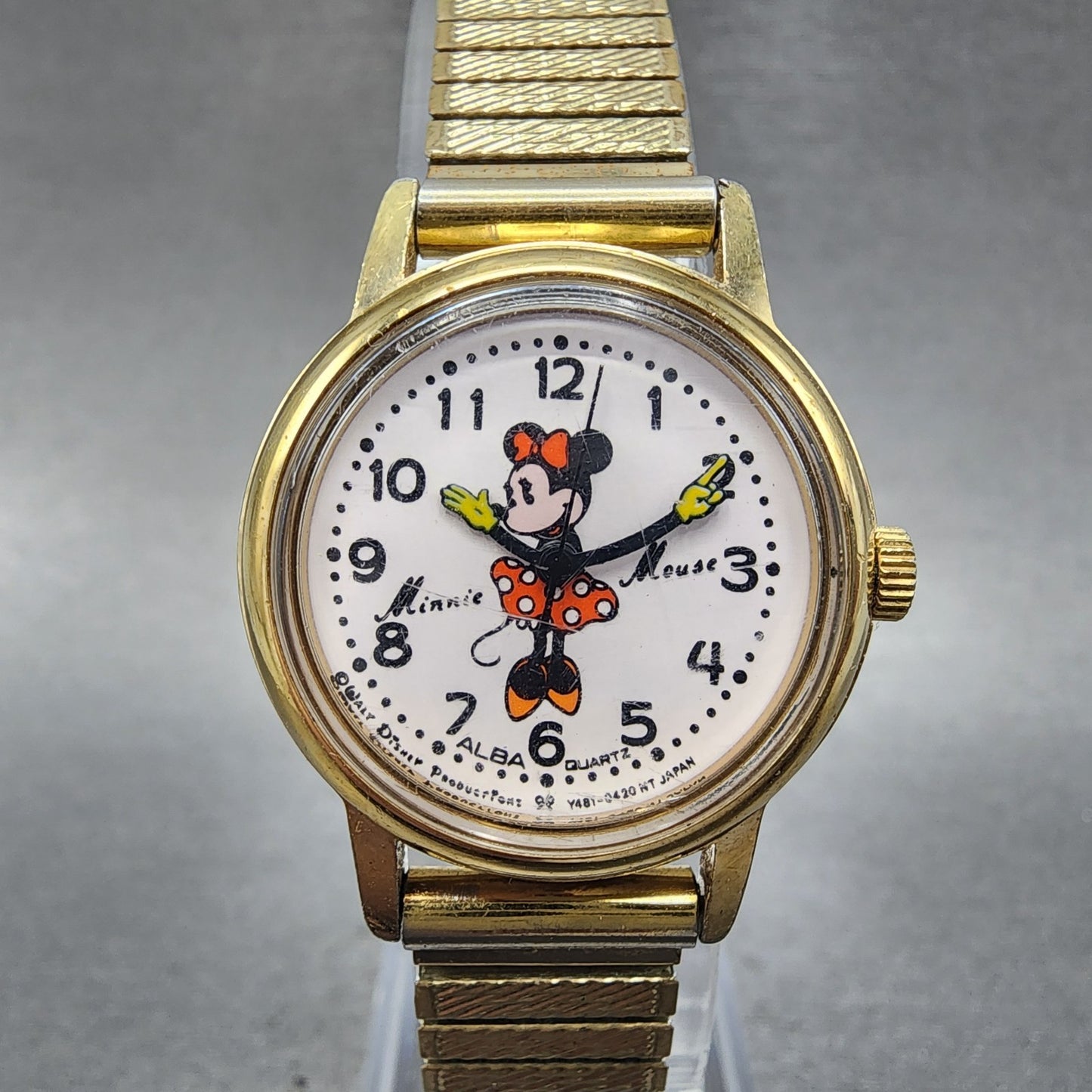 Seiko Alba Minnie Mouse Watch Women 26mm White Dial Gold Tone Y4010110 New Batt0