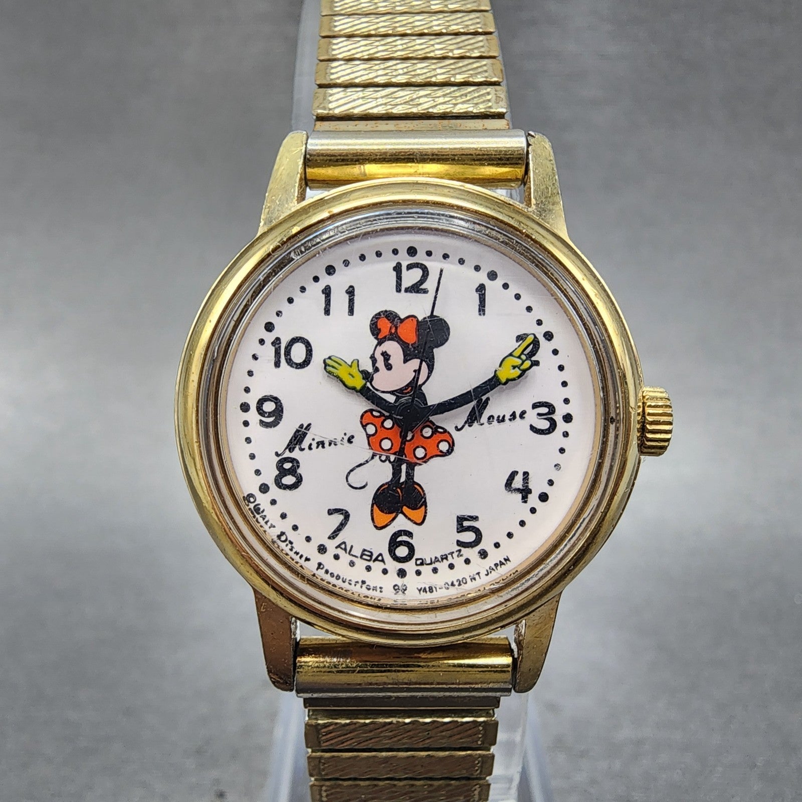 Seiko Alba Minnie Mouse Watch Women 26mm White Dial Gold Tone Y4010110 New Batt0