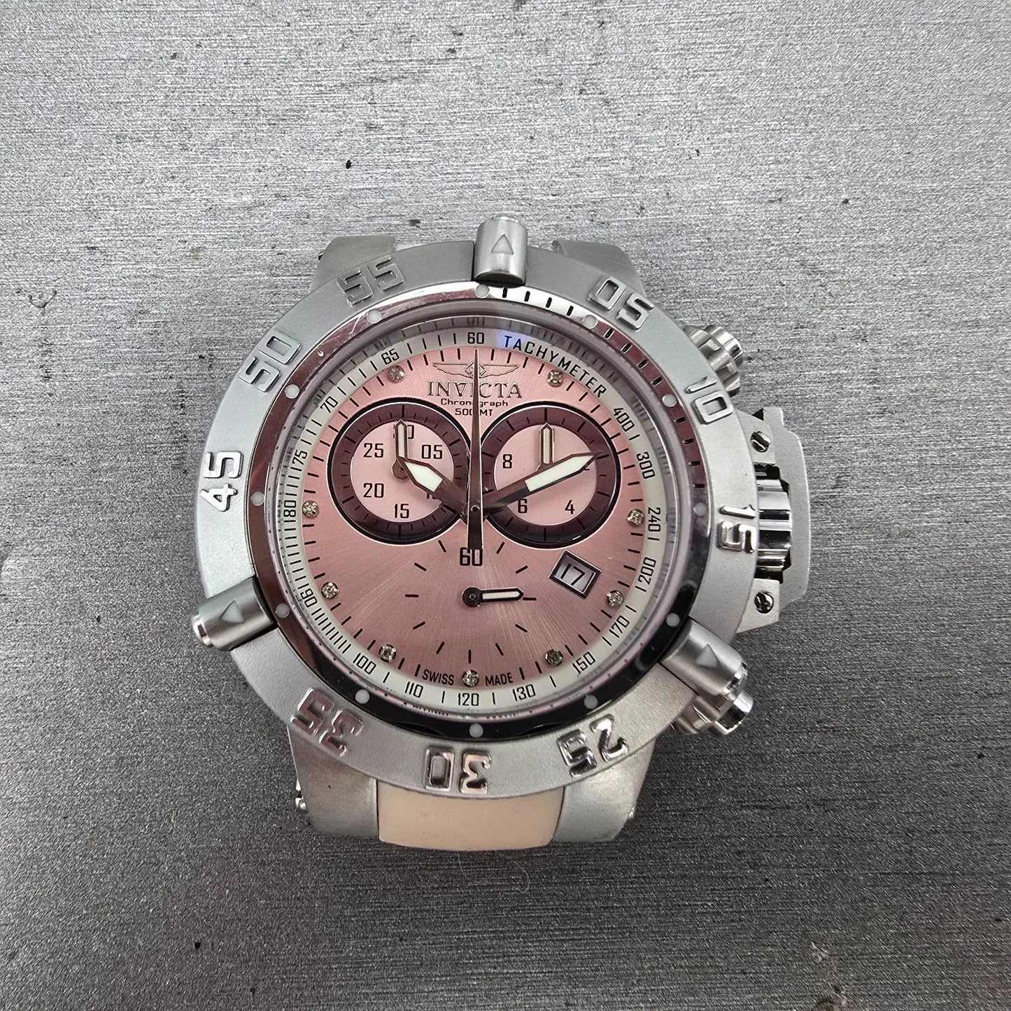 Invicta Sub Aqua Noma III Chronograph Watch Women 42mm Pink Dial Steel New Batt0
