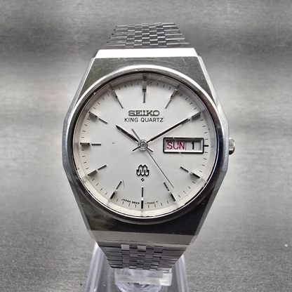 Seiko King Quartz Watch Men 35mm White Dial Silver Tone Daydate 9923-7000 NewBat0