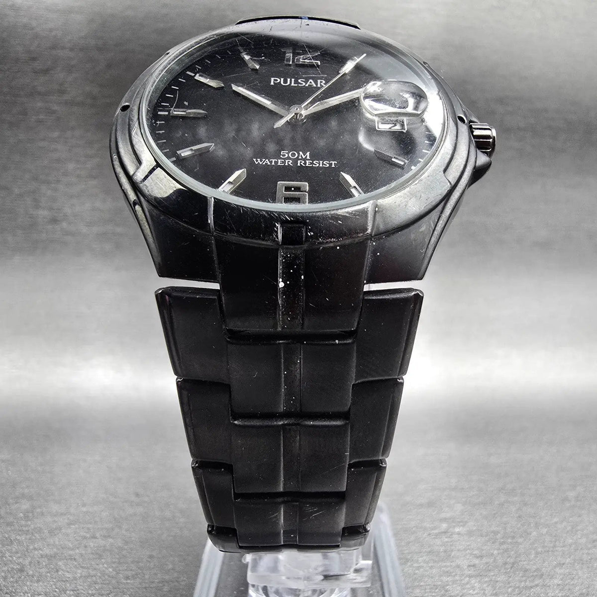 Seiko Pulsar Watch Men 38mm Black Dial Black Tone Date VX42-X266 New Battery5