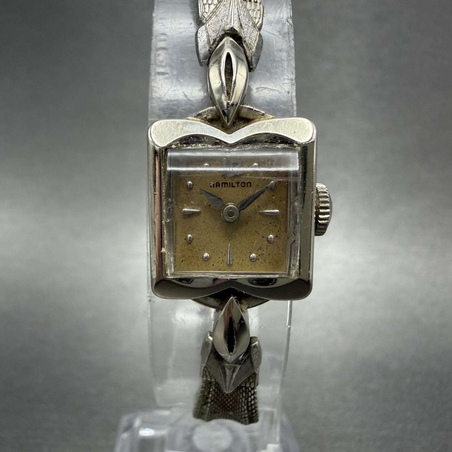 Hamilton Watch Women 14mm Cream Dial 14K Solid White Gold  Manual Wind Runs0