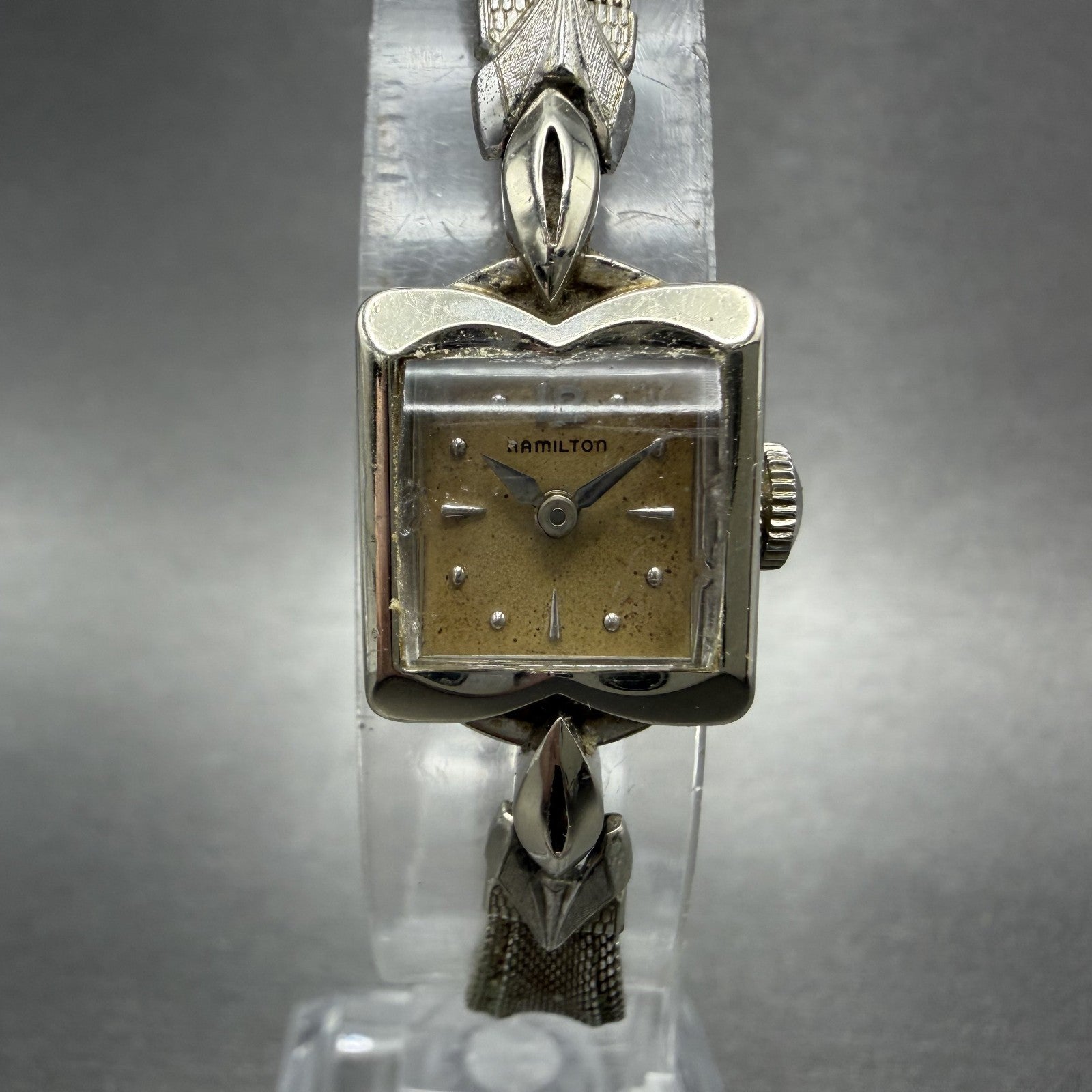 Hamilton Watch Women 14mm Cream Dial 14K Solid White Gold  Manual Wind Runs0