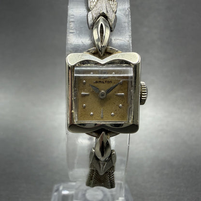 Hamilton Watch Women 14mm Cream Dial 14K Solid White Gold  Manual Wind Runs0