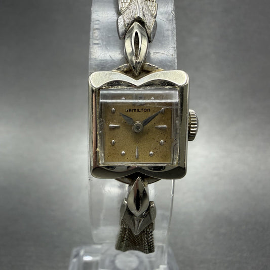 Hamilton Watch Women 14mm Cream Dial 14K Solid White Gold  Manual Wind Runs0