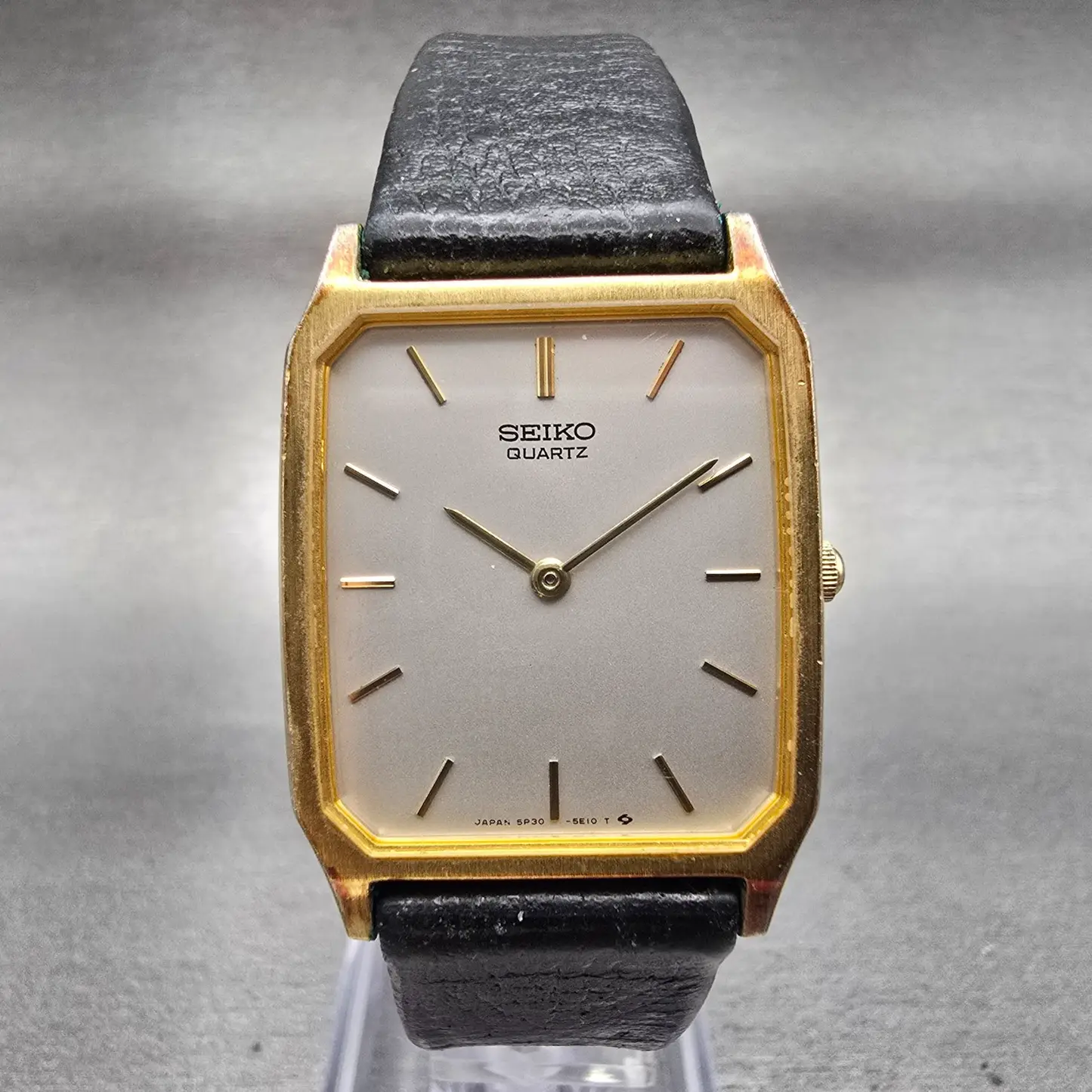Seiko Watch Men 27mm Silver Dial Gold Tone Rectangle 5P30-5D30 New Battery VTG0