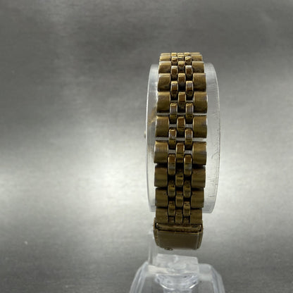 Seiko SQ Watch Women 24mm Black Dial Gold Tone Daydate 24mm Round New Battery 9Q7