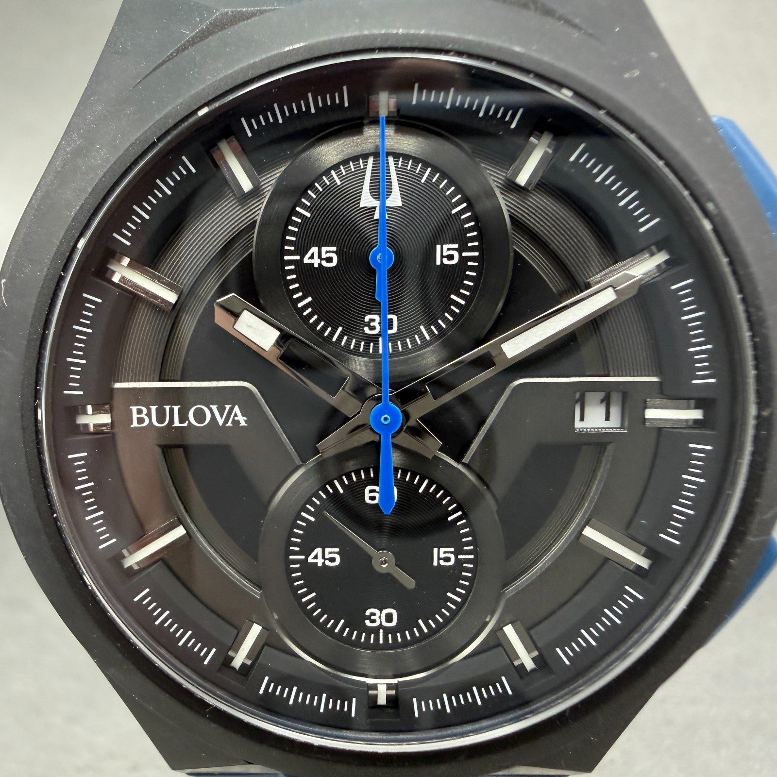 Bulova Maquina Chronograph Watch Men 46mm Black Dial Black Tone Date 98B380 Runs1