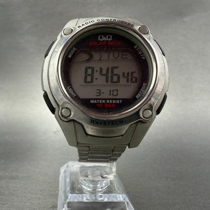 Citizen Q&Q Digital Watch Men 44mm LCD Silver Tone Alarm Chronograph Works Solar6